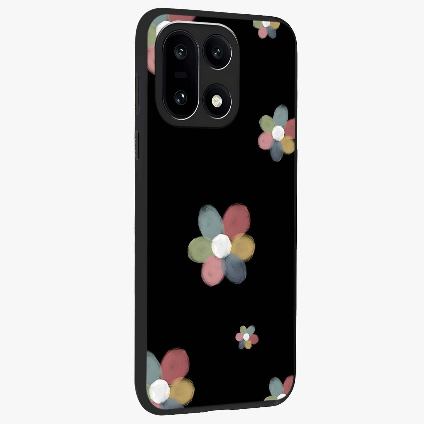 Minimal Floral Charm Glass Case for 1+15 side perspective highlighting refined minimal textures and smooth build
