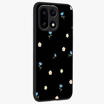 Minimalistic Blue With White Flower Pattern Glass Case for 1+15 side perspective highlighting subtle floral textures and premium edges