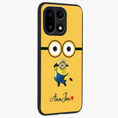 Minion Custom Name Glass Case for 1+15 side perspective highlighting custom typography and smooth premium build