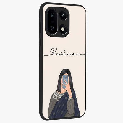 Mirror Mood Muse With Custom Name Glass Case for 1+15 side perspective highlighting custom text detailing and premium edges