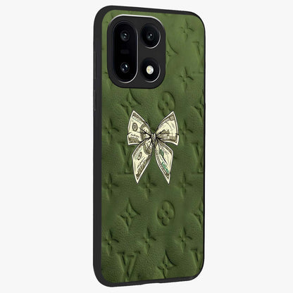 Money Bow Lv Glass Case for 1+15 side perspective highlighting stylish textures and sleek build