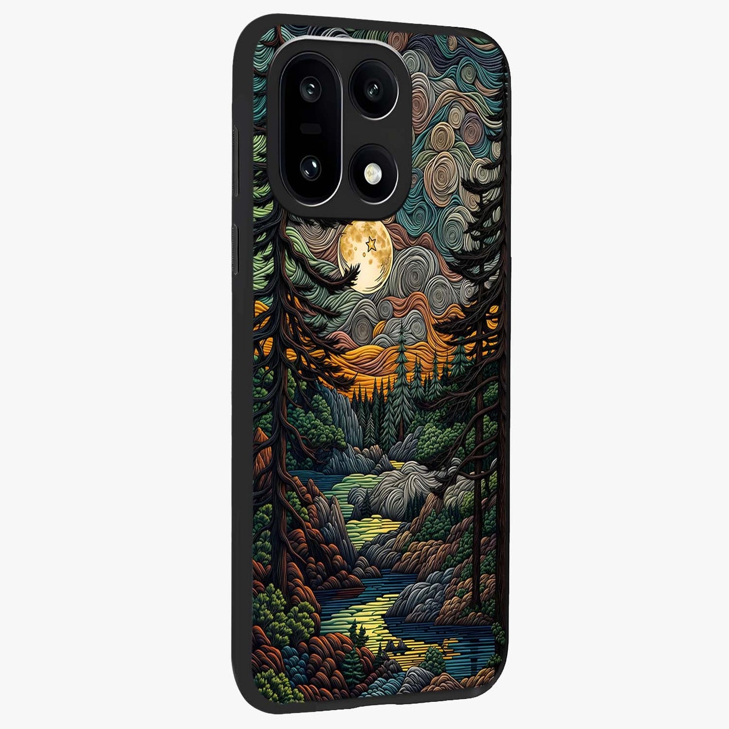 Moonlight Forest Dream Glass Case for 1+15 side perspective highlighting serene woodland textures and smooth premium build