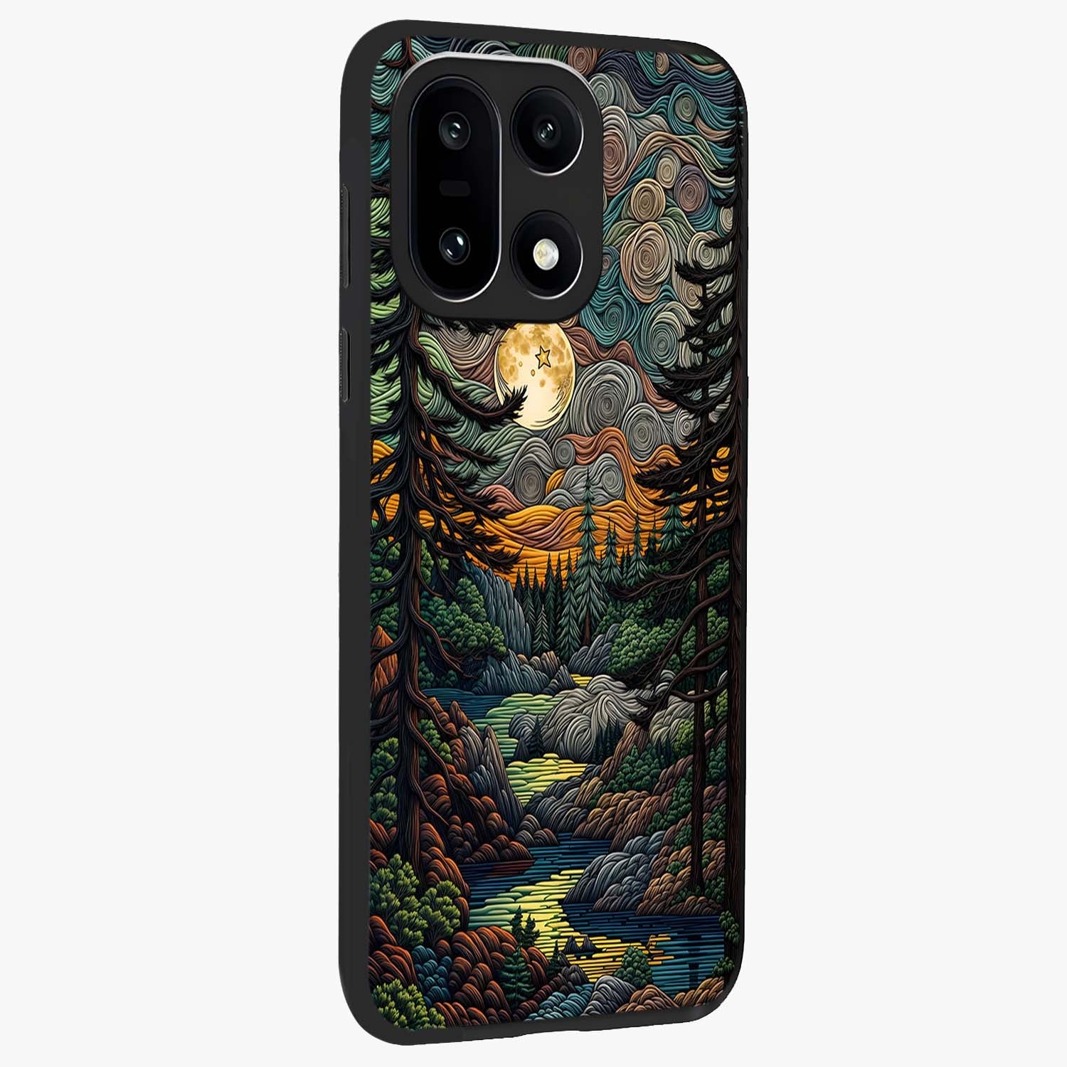 Moonlight Forest Dream Glass Case for 1+15 side perspective highlighting serene woodland textures and smooth premium build