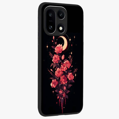 Moonlit Floral Elegance Glass Case for 1+15 side perspective highlighting elegant bloom detailing and smooth build
