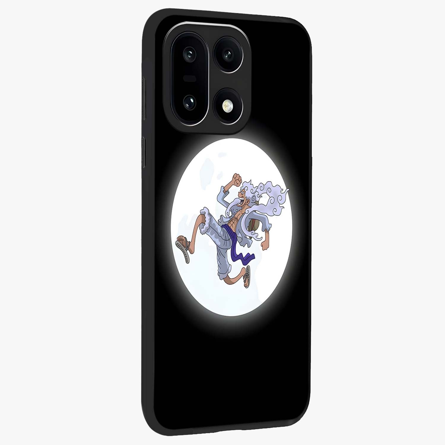 Moonlit Freedom Dance Glass Case for 1+15 side perspective highlighting dynamic detailing and premium edge finish