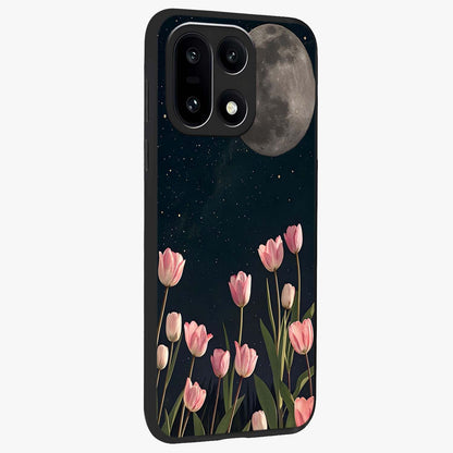 Moonlit Night Tulip Glass Case for 1+15 side perspective highlighting delicate petal textures and sleek build
