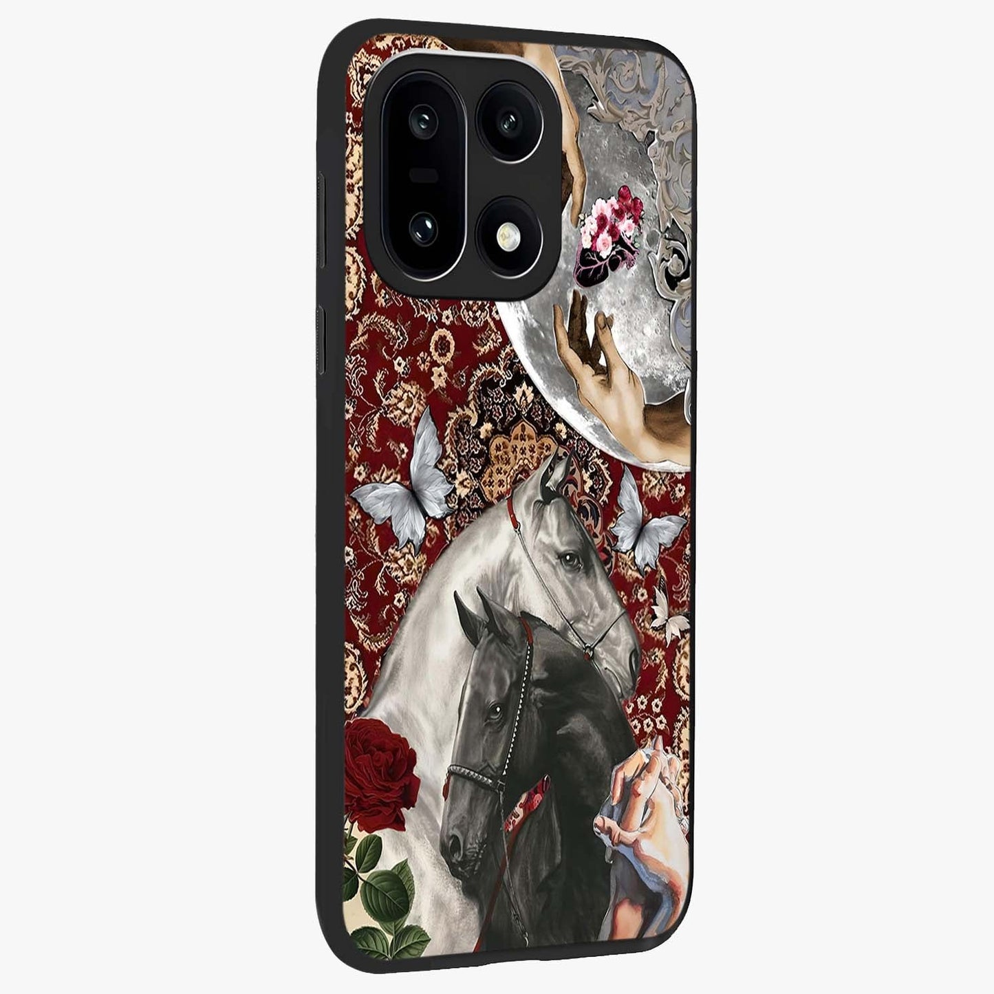 Moonlit Royal Stallion Glass Case for 1+15 side perspective highlighting refined equestrian detailing and premium edges