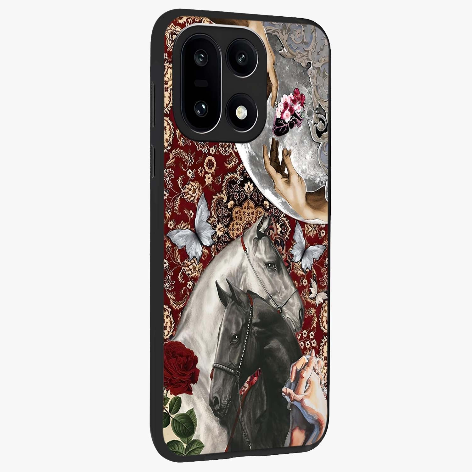 Moonlit Royal Stallion Glass Case for 1+15 side perspective highlighting refined equestrian detailing and premium edges