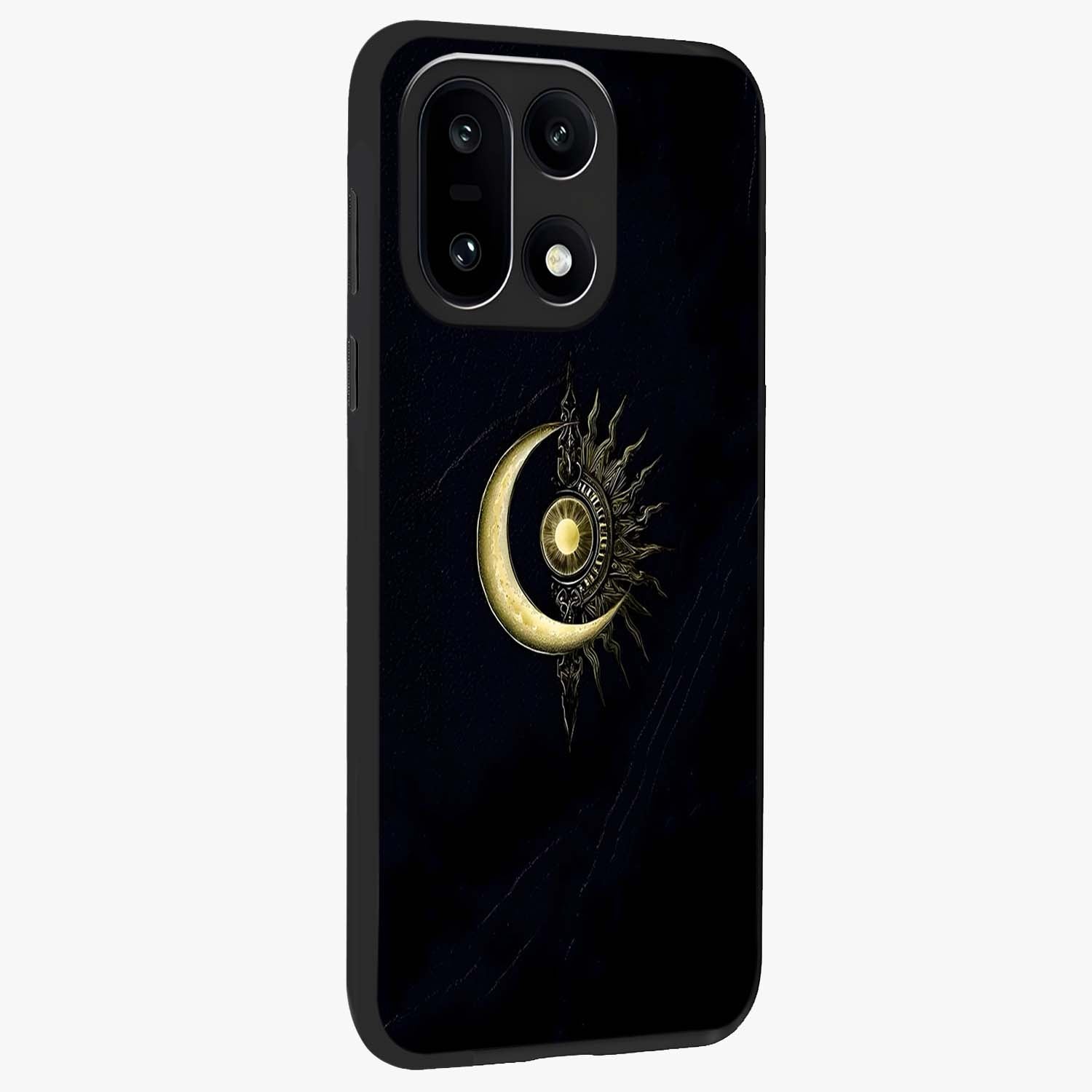 Mystic Lunar Flame Glass Case for 1+15 side perspective highlighting intense flame textures and premium build