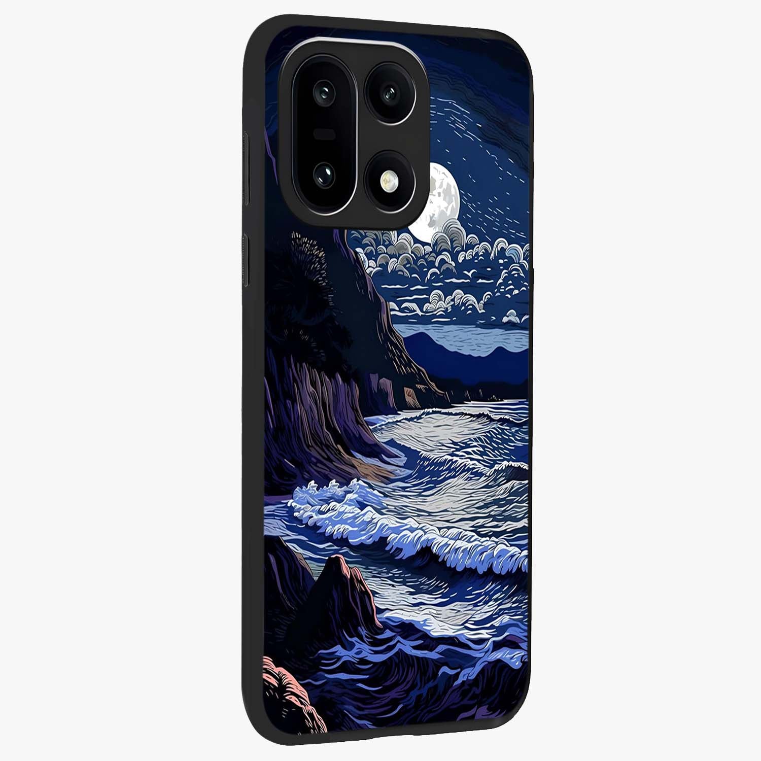 Night Moon Scenery Pattern Glass Case for 1+15 side perspective highlighting calming scenic textures and smooth build