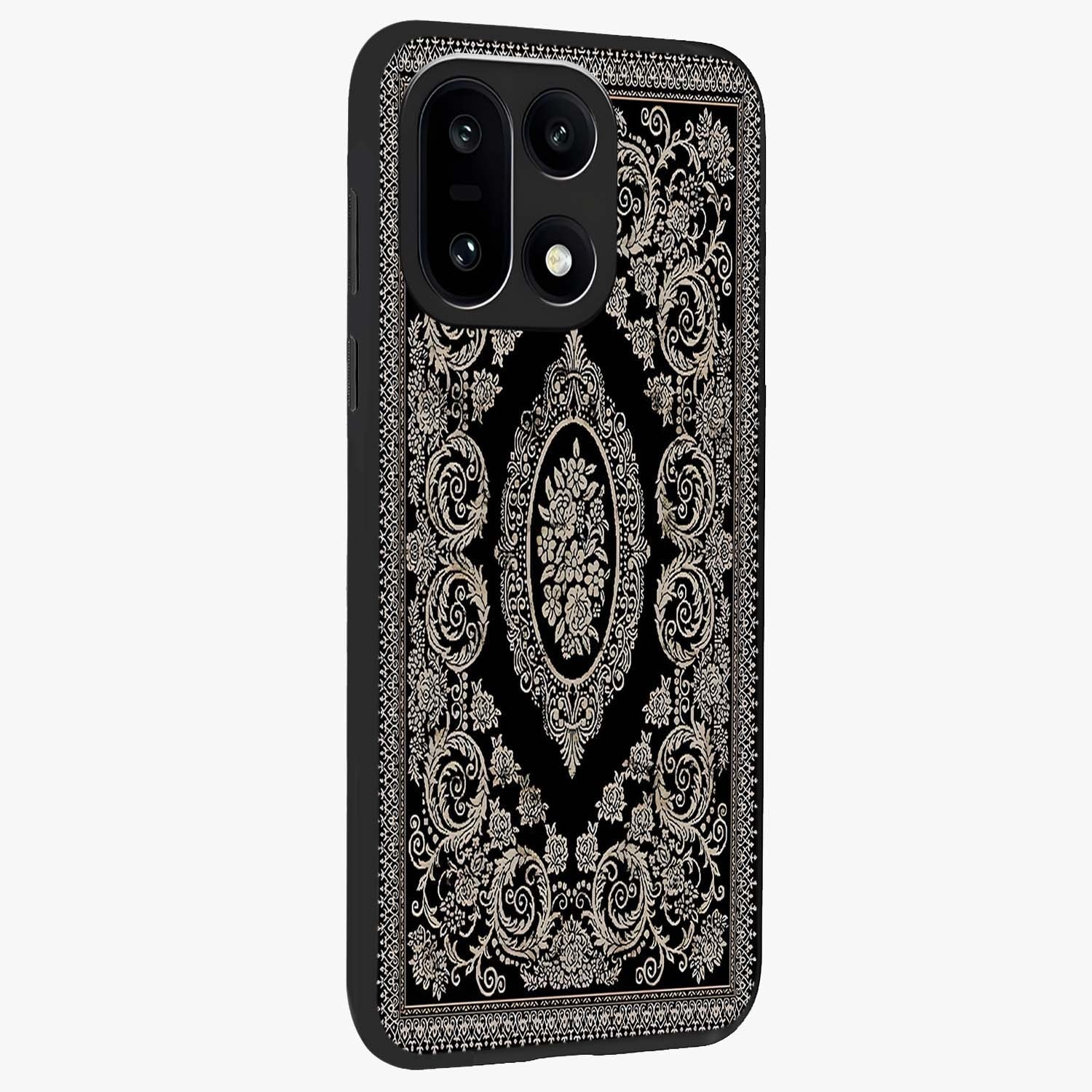 Noir Bloom Elegance Glass Case for 1+15 side perspective highlighting subtle textures and sleek premium build