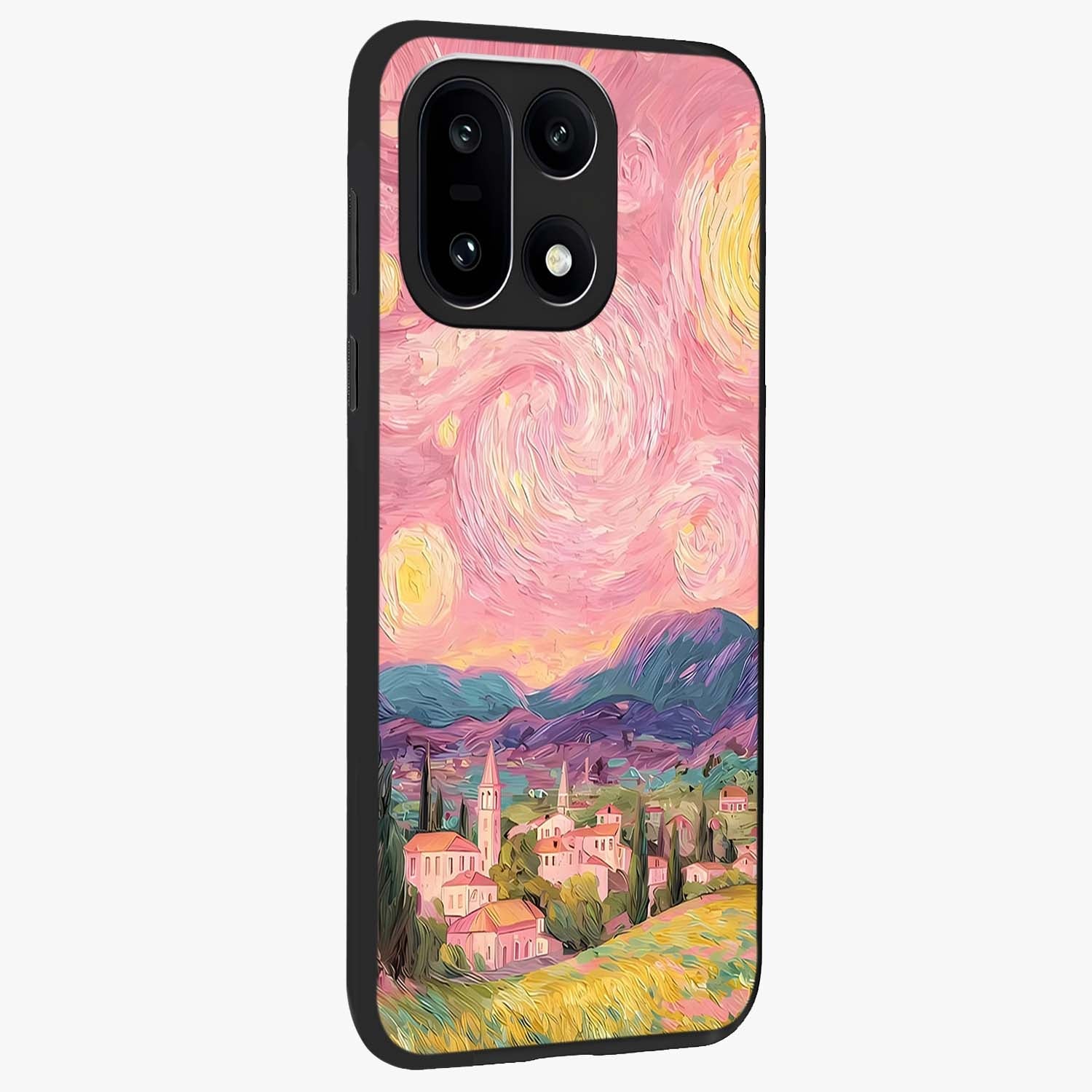 Pastel Starry Village Glass Case for 1+15 side perspective highlighting serene scenic textures and premium edges