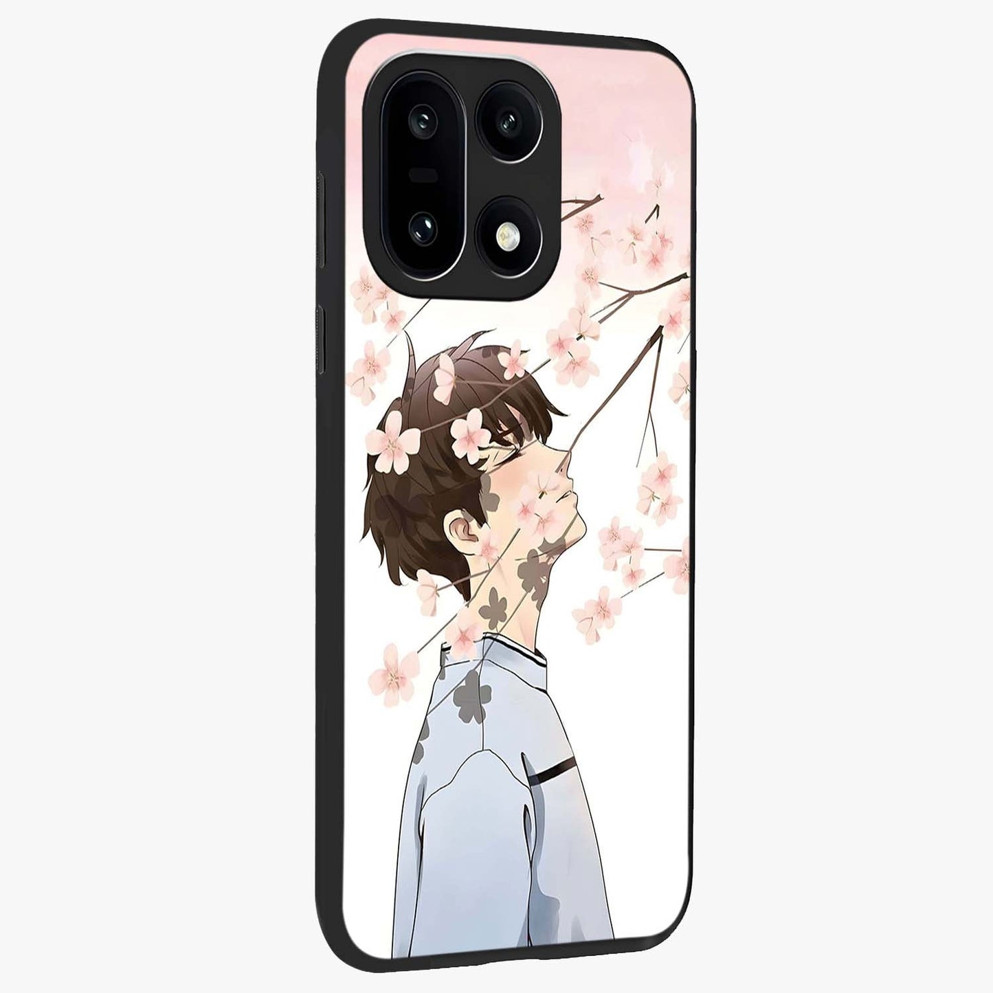Pink Blossom Boy Glass Case for 1+15 side perspective highlighting delicate floral textures and sleek build