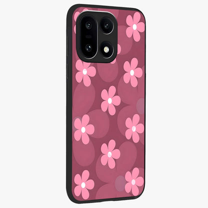 Pink Daisy Flower Pattern Glass Case for 1+15 side perspective highlighting bright floral textures and smooth build