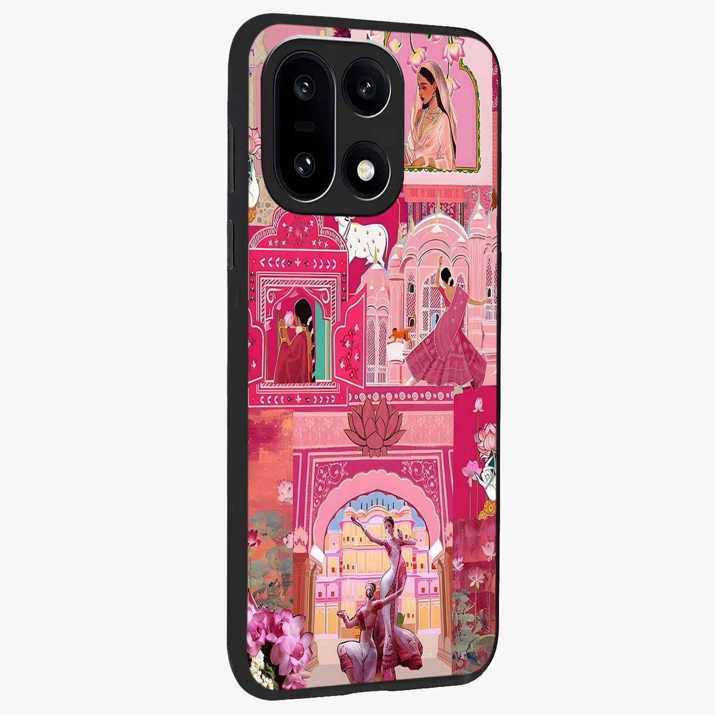 Pink Palace Muse Glass Case for 1+15 side perspective highlighting graceful textures and sleek premium build