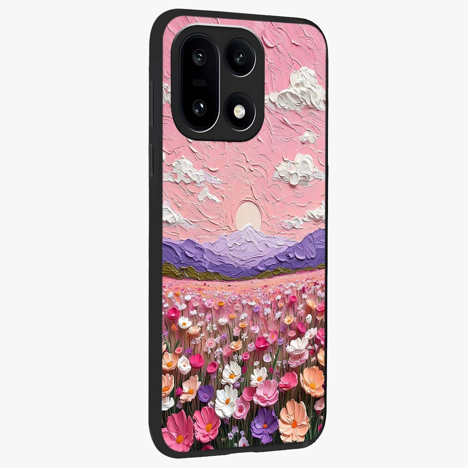 Pink Pastel Groovy Art Glass Case for 1+15 side perspective highlighting funky textures and premium edges