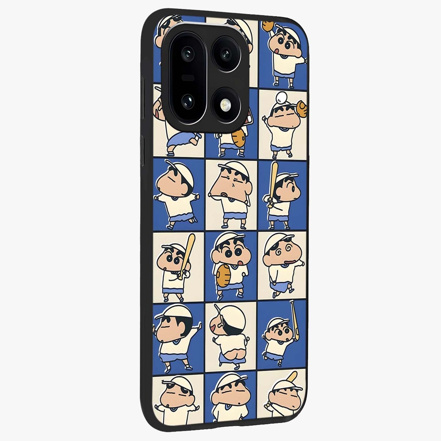 Playful Shin Swing Glass Case for 1+15 side perspective highlighting dynamic illustration textures and sleek build