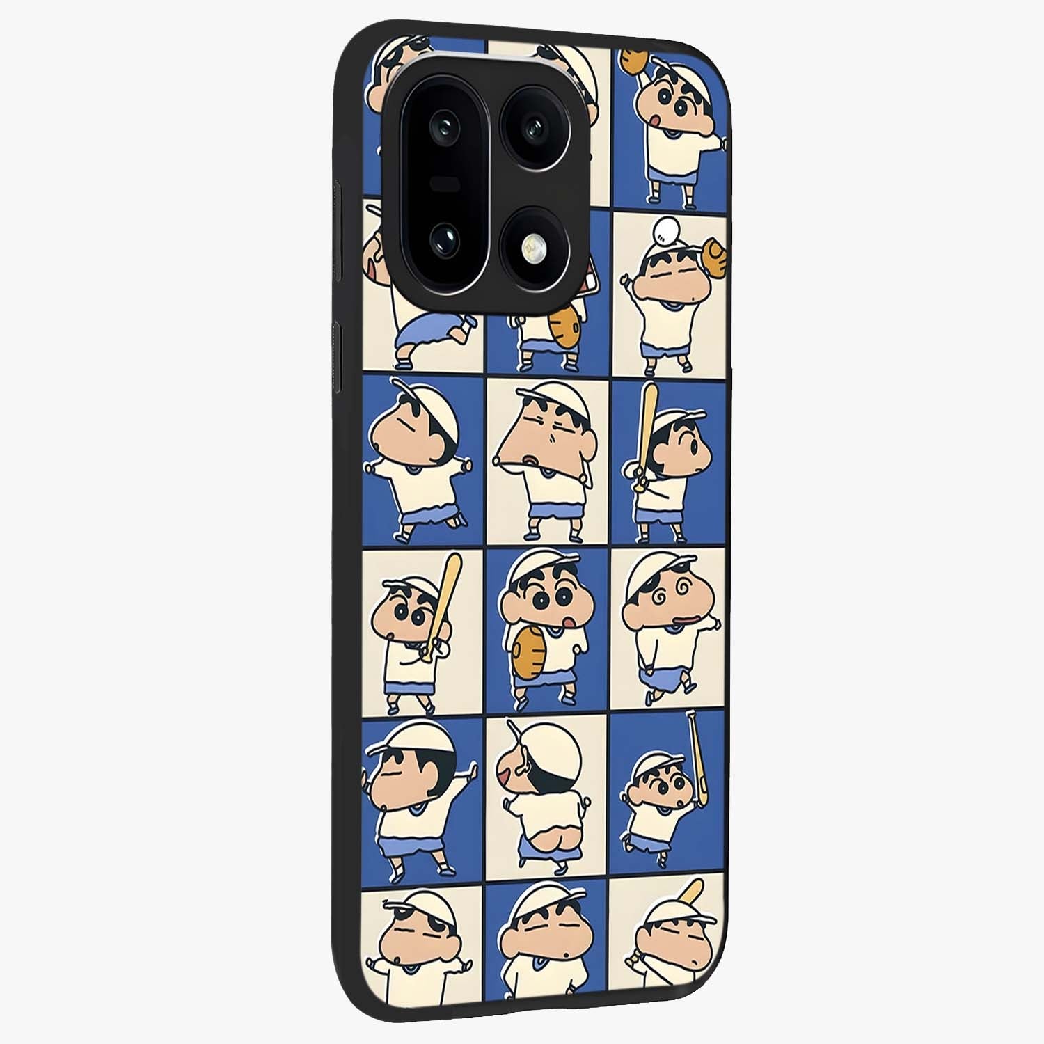 Playful Shin Swing Glass Case for 1+15 side perspective highlighting dynamic illustration textures and sleek build