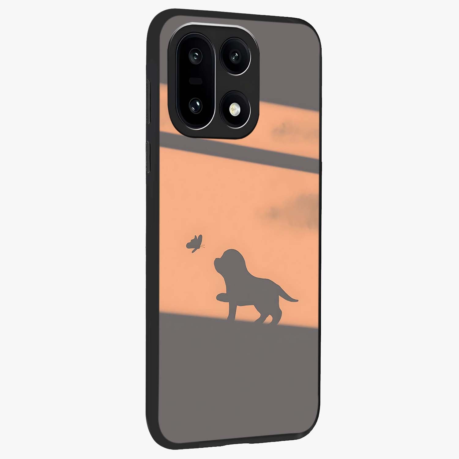 Puppy Shadow Art Glass Case for 1+15 side perspective highlighting cute illustration textures and smooth build