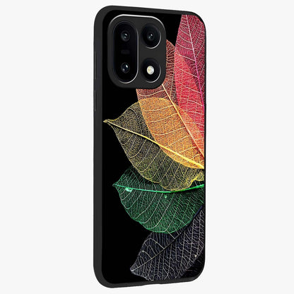 Rainbow Leaf Glow Glass Case for 1+15 side perspective highlighting bright detailing and premium edge finish