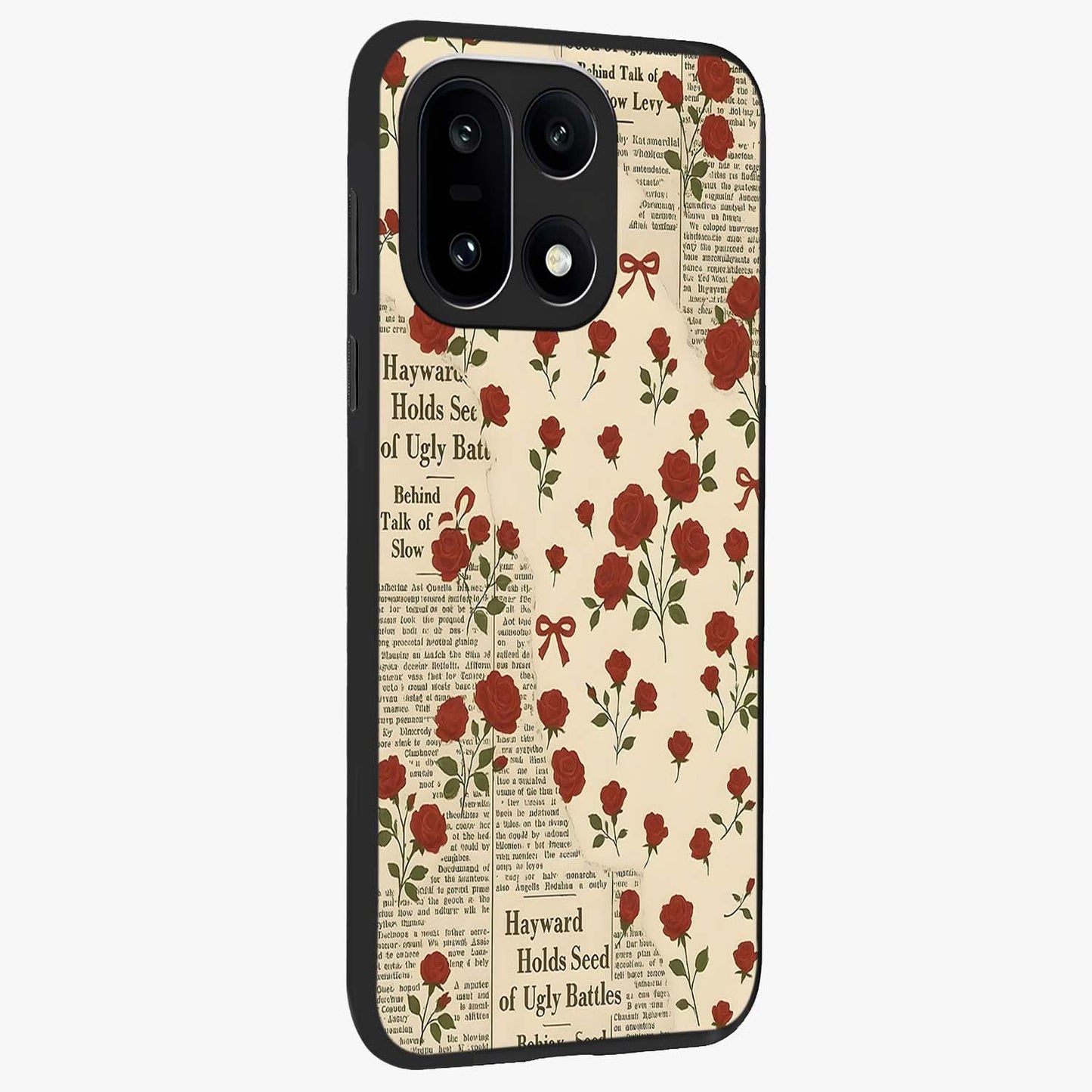 Retro Rose Journal Glass Case for 1+15 side perspective highlighting delicate floral textures and premium edges