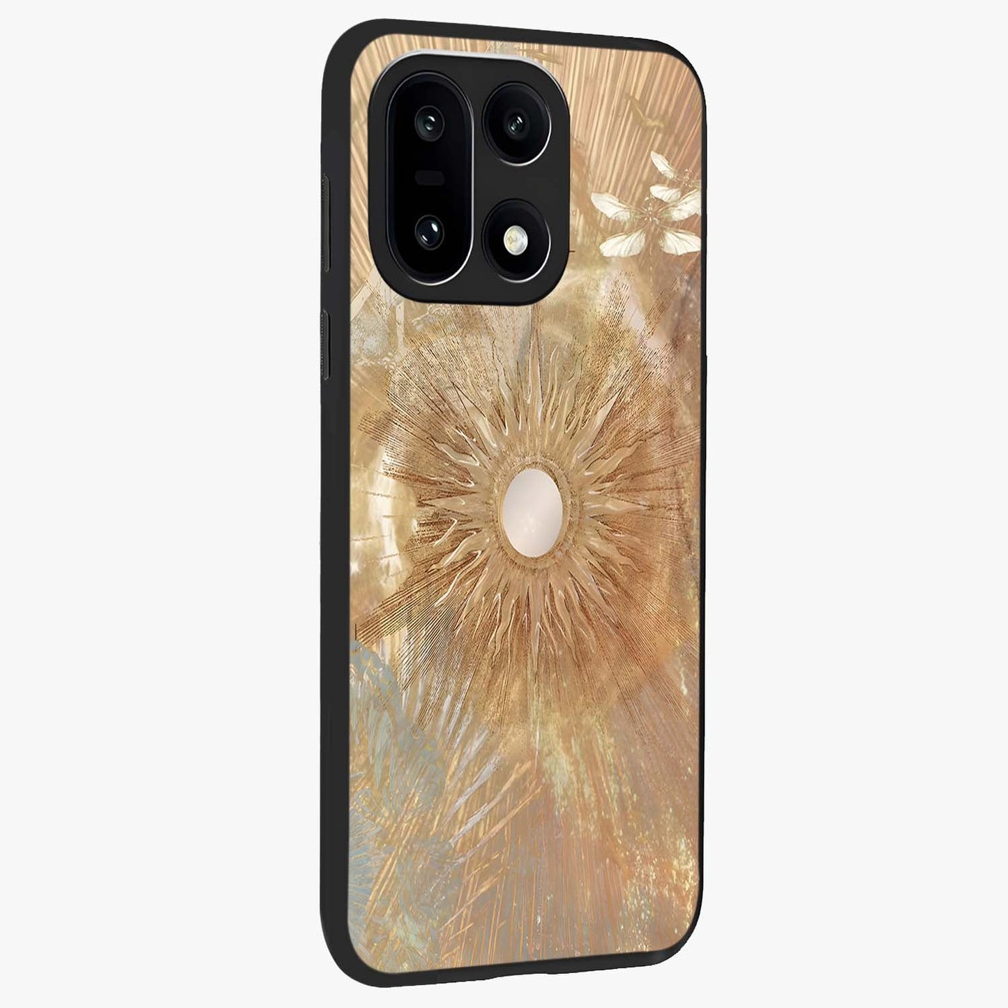 Silken Whirl Glass Case for 1+15 side perspective highlighting fluid textures and sleek premium build