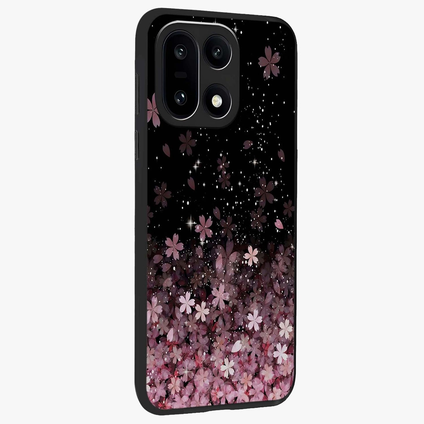 Small Starry Flowers Glass Case for 1+15 side perspective highlighting delicate bloom textures and premium edges