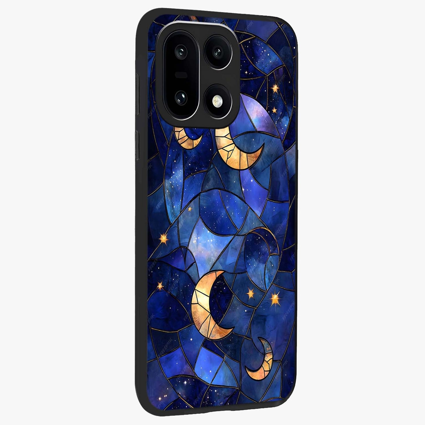 Starlit Sky Tapestry Glass Case for 1+15 side perspective highlighting intricate celestial textures and premium edges