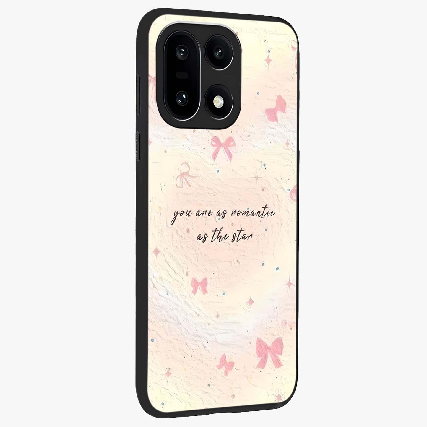 Starry Bow Romance Glass Case for 1+15 side perspective highlighting delicate detailing and premium edges