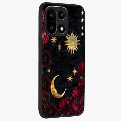 Sun Moon Flowers Glass Case for 1+15 side perspective highlighting delicate bloom textures and sleek premium build