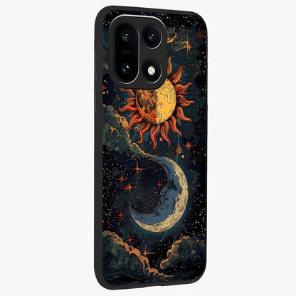 Sun and Moon Magic Design Glass Case for 1+15 side perspective highlighting celestial detailing and premium edges