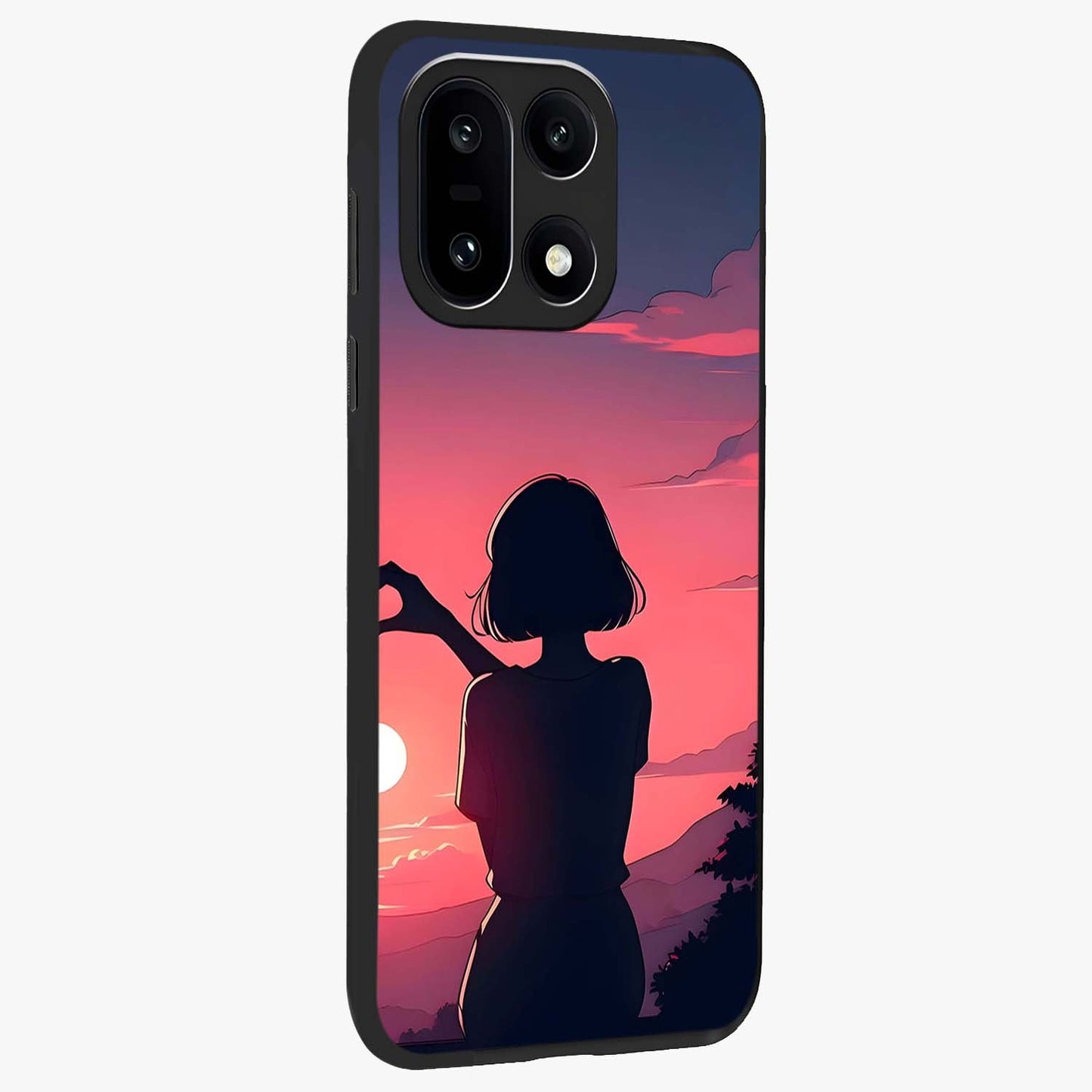 Sunset Silhouette Boy Glass Case for 1+15 side perspective highlighting dramatic horizon textures and premium edges