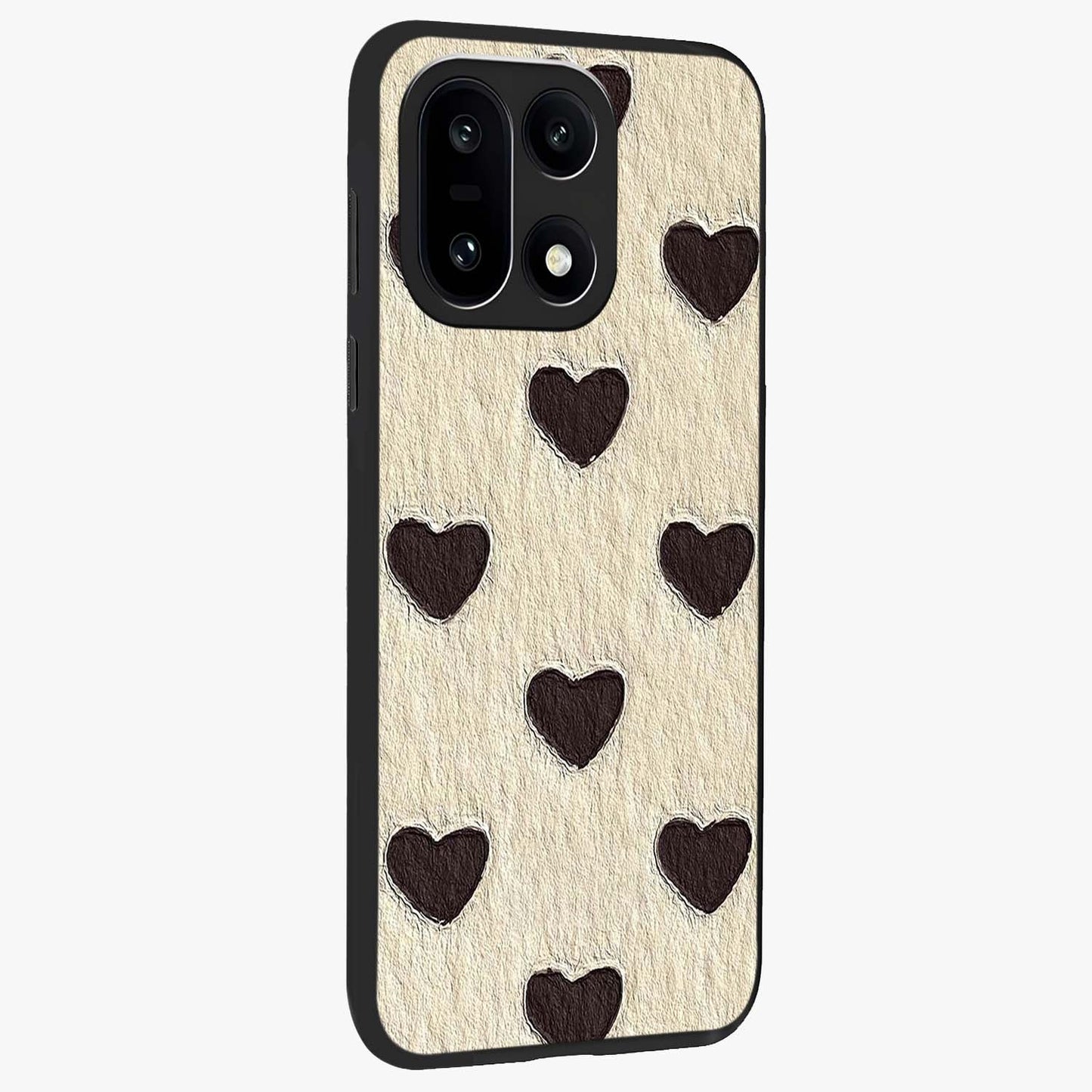Textured Love Pattern Glass Case for 1+15 side perspective highlighting soft textures and smooth premium build