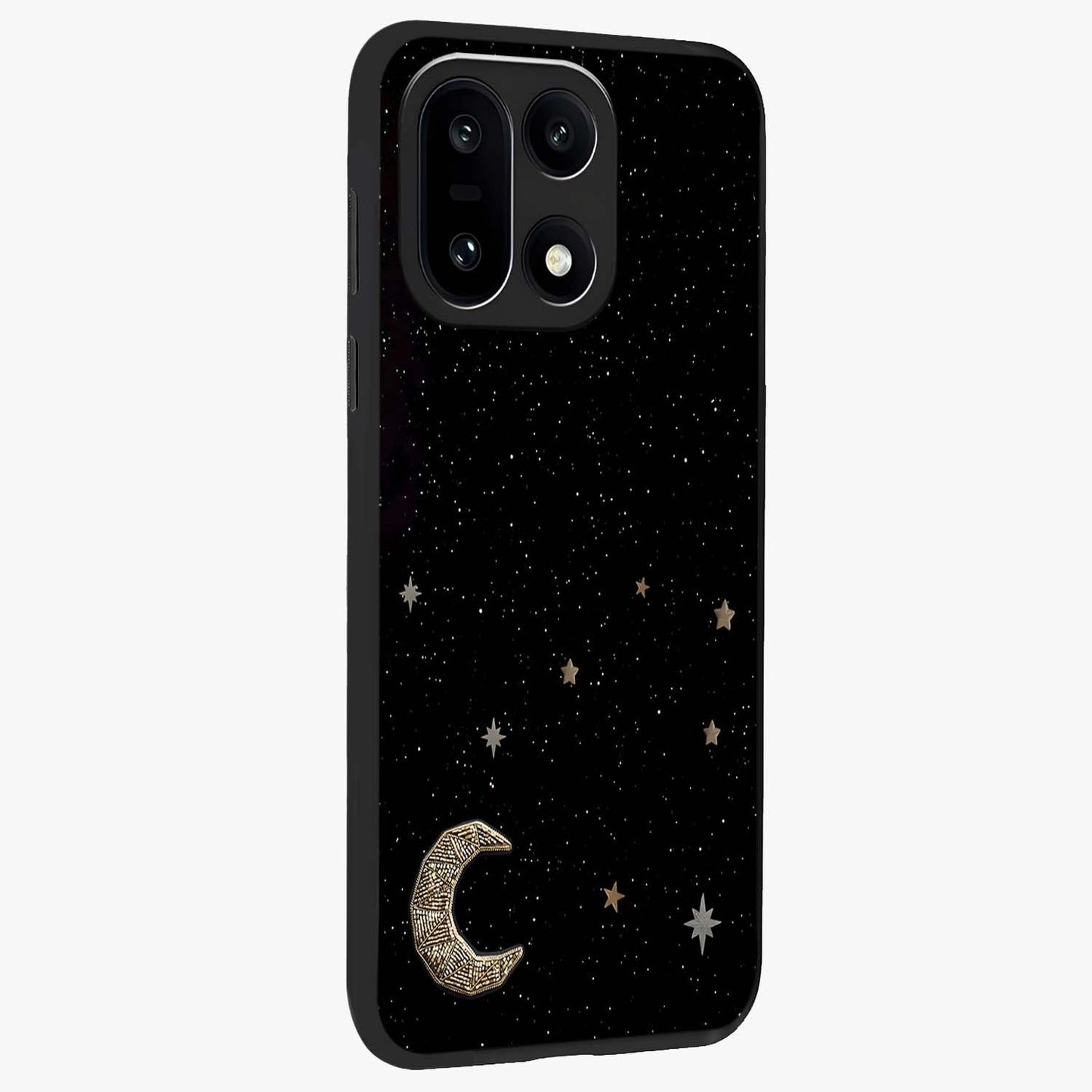 Twinkle Star With Half Moon Glass Case for 1+15 side perspective highlighting glowing star textures and smooth build