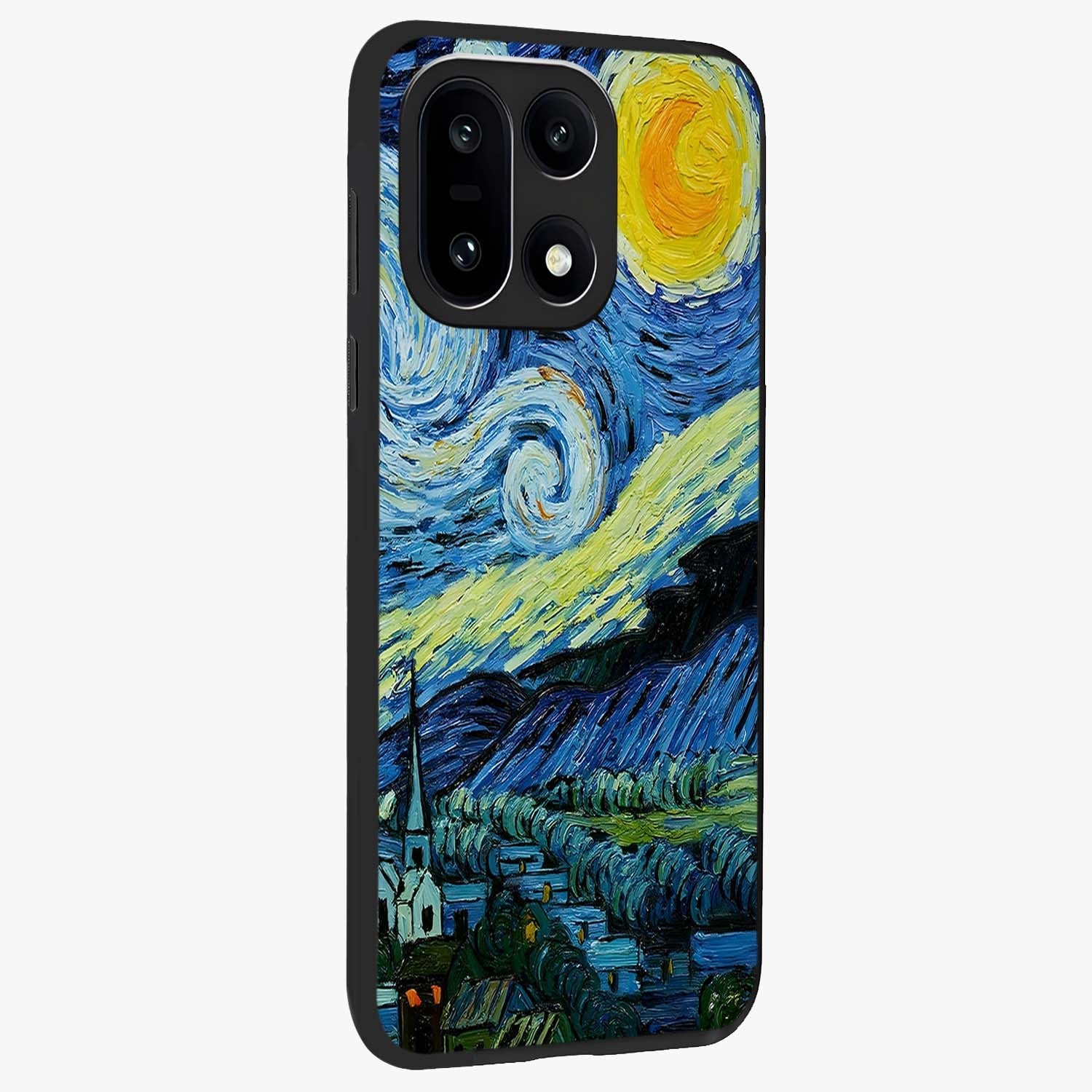Van Gogh Art Glass Case for 1+15 side perspective highlighting vibrant artistic detailing and smooth premium build