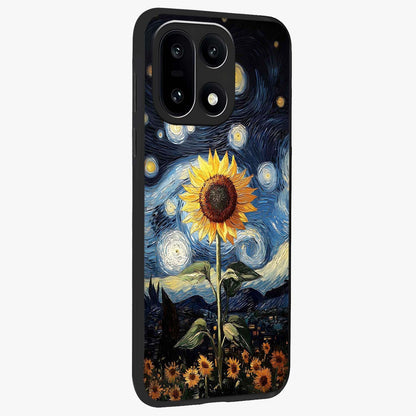 Van Gogh Sunflower Glass Case for 1+15 side perspective highlighting textured brushstroke details and premium edges