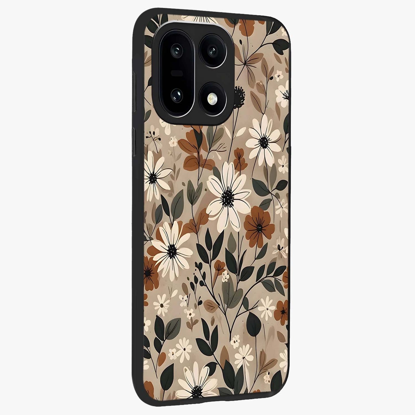Vector Flowers Glass Case for 1+15 side perspective highlighting smooth floral textures and premium edges