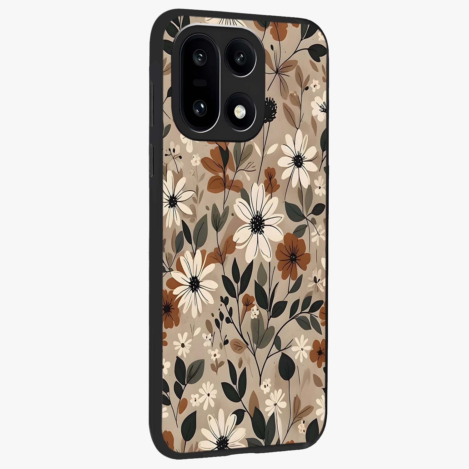 Vector Flowers Glass Case for 1+15 side perspective highlighting smooth floral textures and premium edges