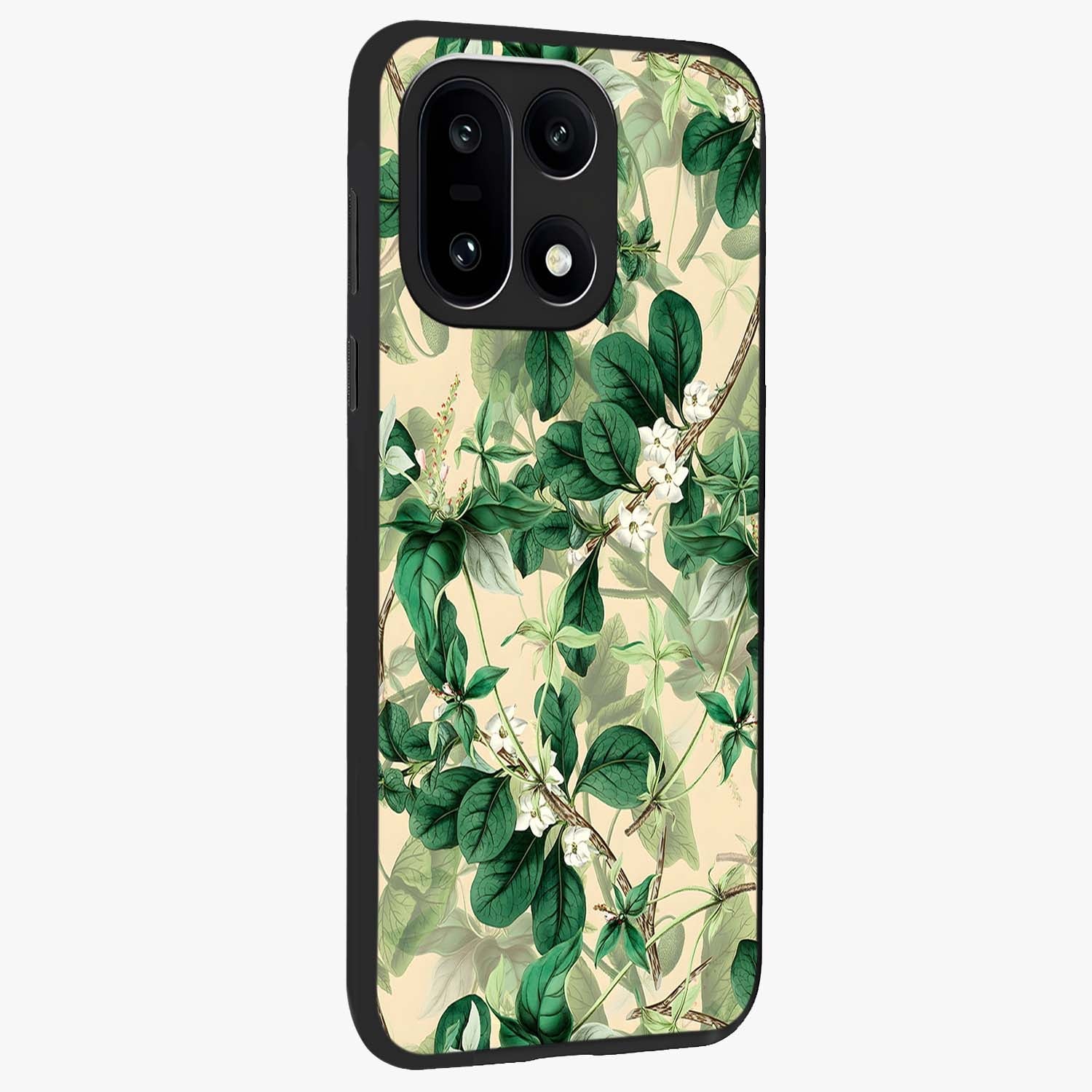 Verdant Garden Whispers Glass Case for 1+15 side perspective highlighting delicate leaf textures and premium edges