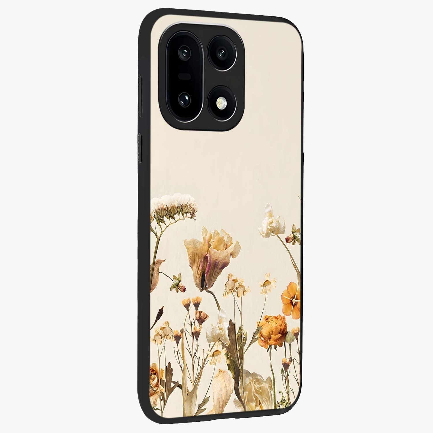 Vintage Petal Love With Custom Name Glass Case for 1+15 side perspective highlighting custom typography and delicate bloom textures
