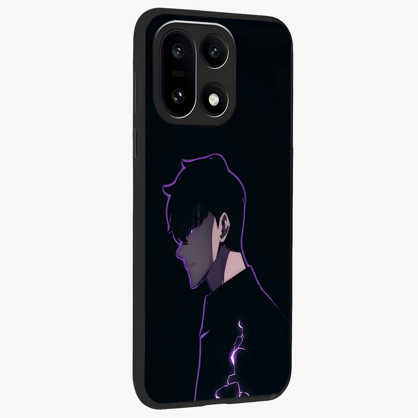 Void Lightning Phantom Glass Case for 1+15 side perspective highlighting sharp energy textures and premium edges