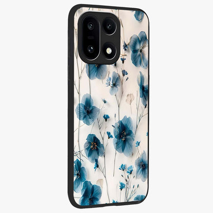 Whispers of Blue Bloom Glass Case for 1+15 side perspective highlighting intricate bloom textures and premium edges
