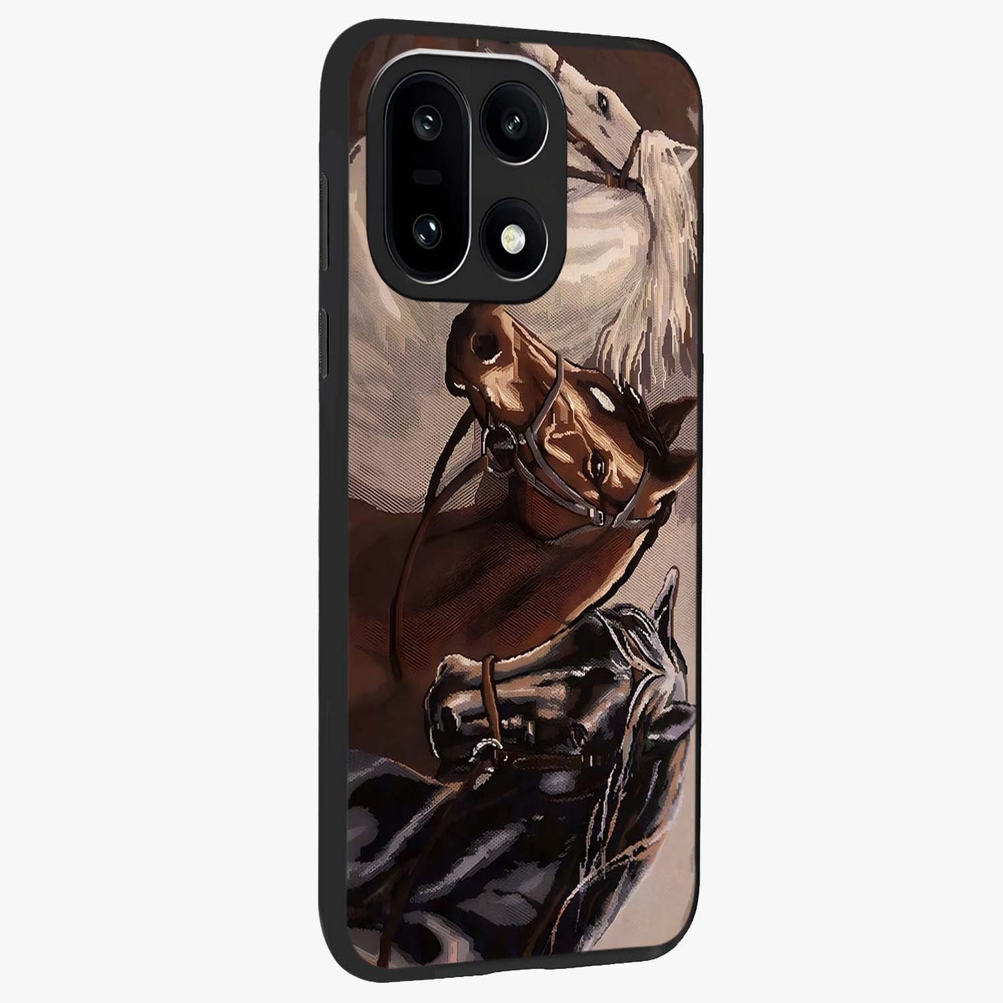 Wild Trio Gallop Glass Case for 1+15 side perspective highlighting strong motion textures and premium edges