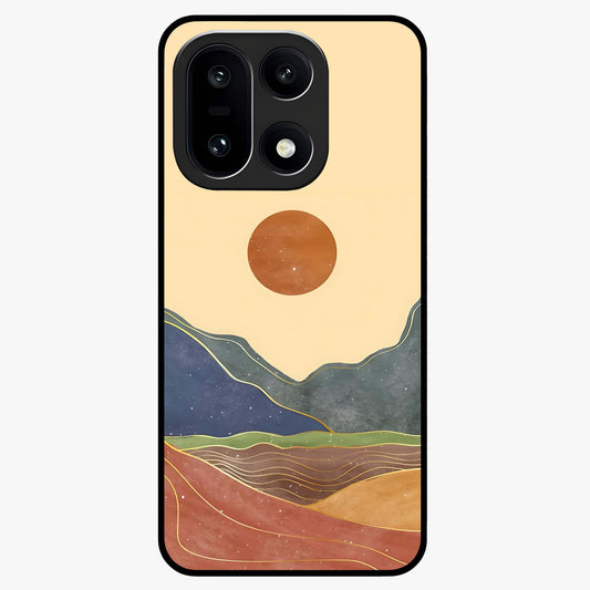 Abstract Mountain Glow Glass Case for 1+15 front view featuring glowing mountain landscape artwork