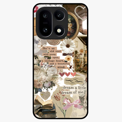 Aesthetic Brown Vintage Collage Glass Case for 1+15 front view featuring retro collage artwork in earthy tones