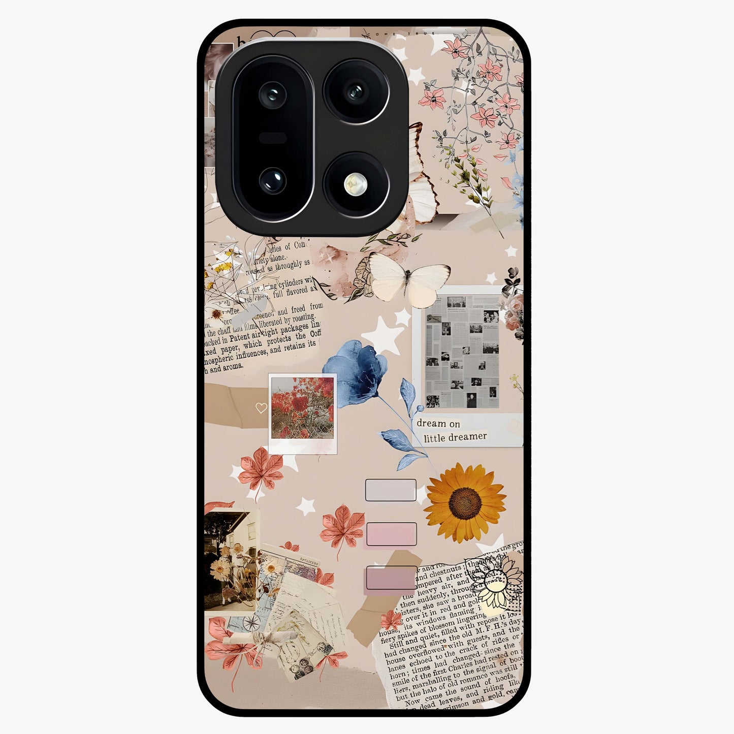 Aesthetic Butterfly Glass Case for 1+15 front view featuring elegant butterfly artwork with soft aesthetic tones