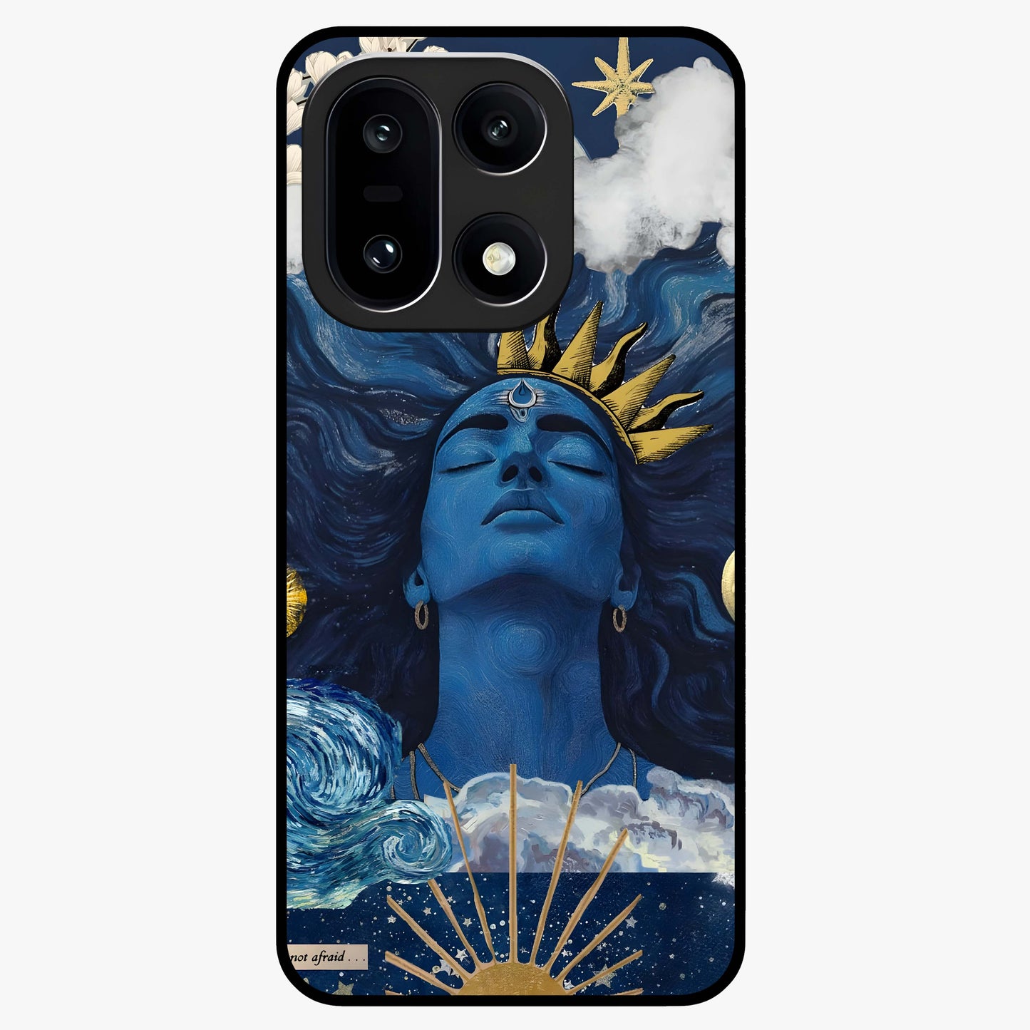 Aesthetic Lord Shiva Glass Case for 1+15 bold front view featuring detailed spiritual Shiva artwork
