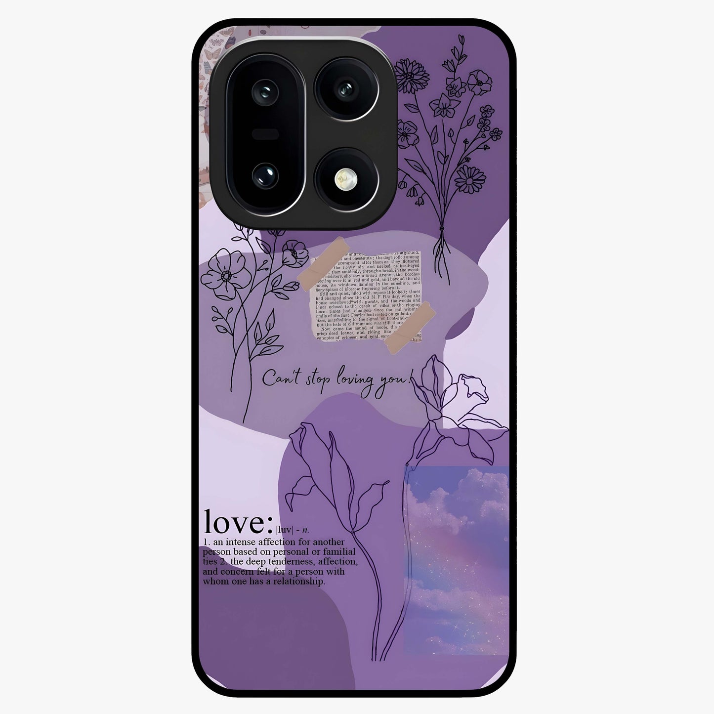 Aesthetic Love With Flower Glass Case for 1+15 romantic front view featuring floral love themed artwork