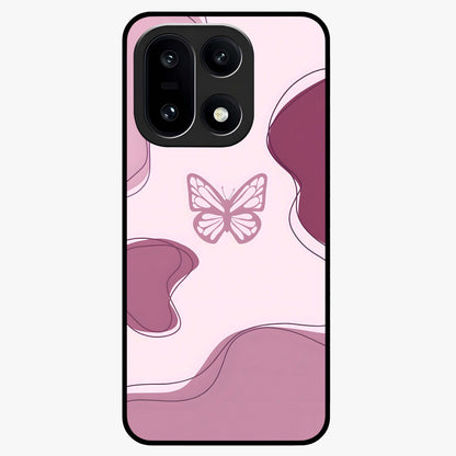 Aesthetic Pinkish Custom Name Butterfly Glass Case for 1+15 elegant front view featuring pink butterfly artwork with personalized name design