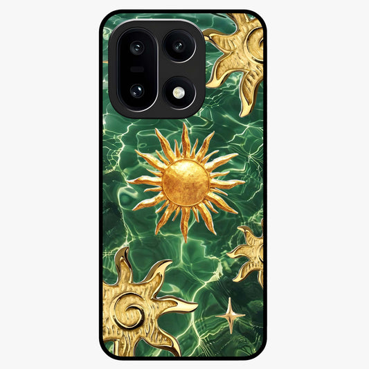 Aqua Sun Mirage Glass Case for 1+15 vibrant front view featuring aqua blue sun inspired artwork